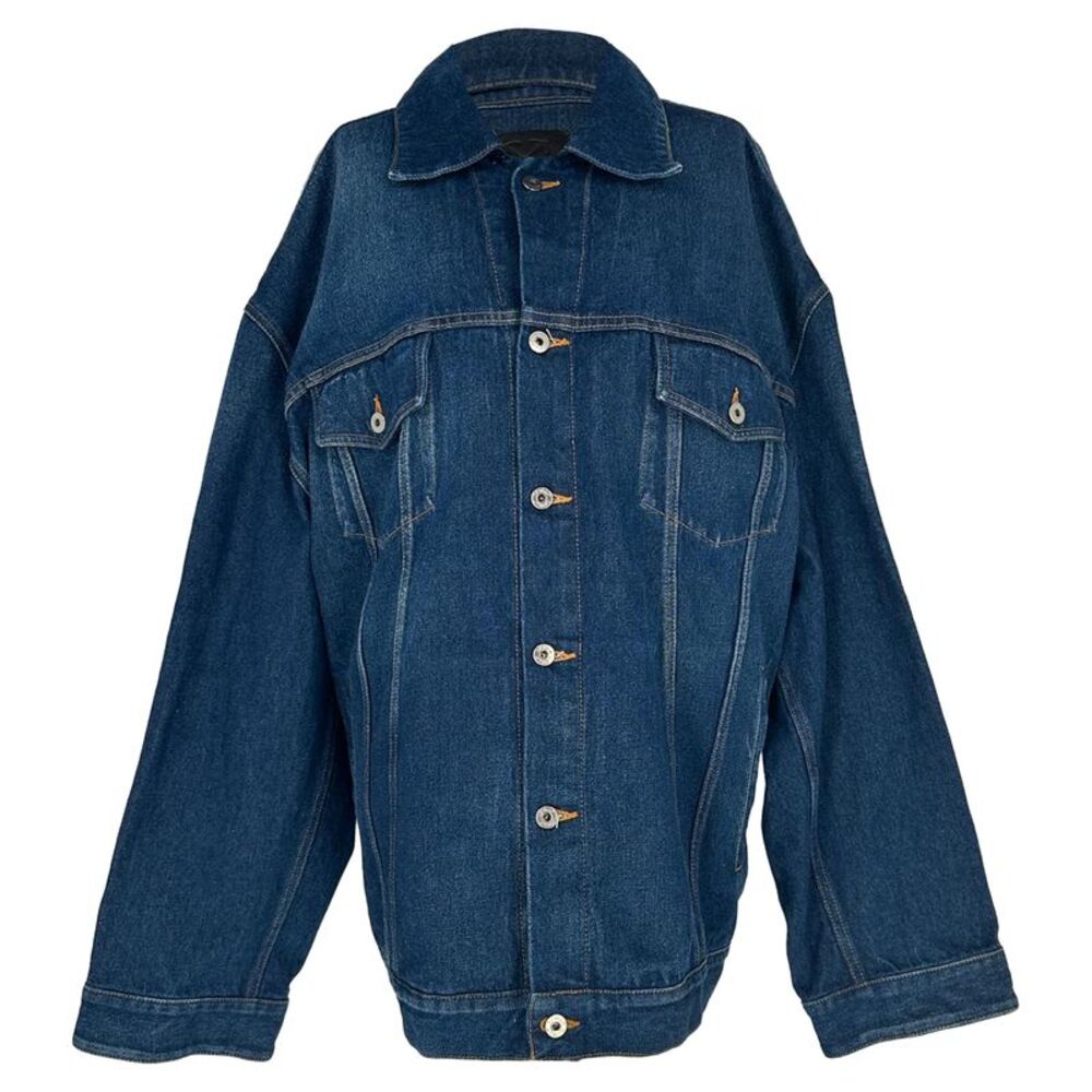 Off-White Arrow-Patched Oversized Denim Jacket in Blue Cotton